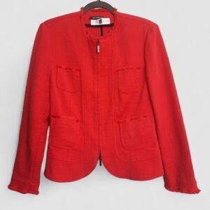 Vtg ST. EMILE for HARRIET KASSMAN Red Tweed Jacket Blazer Zip Fringe Pocket